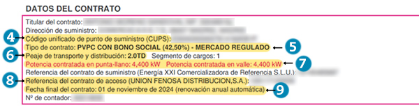 Factura PVPC abril 2026 - datos del contrato